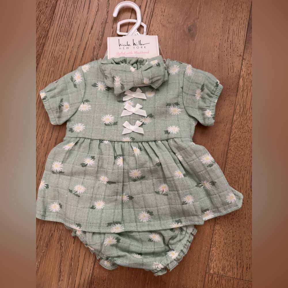 Nicole Miller Baby Girl Dress Set – 6–9 Months – NWT – Headband Included